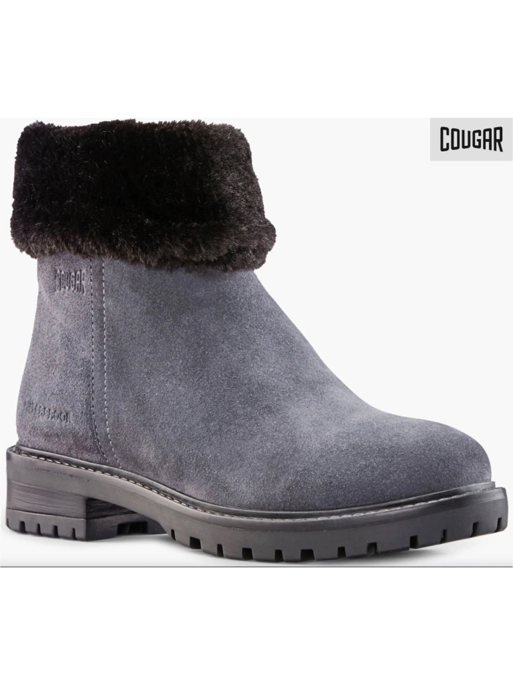 COUGAR WOMEN NIB $150 KENDAL WATERPROOF GREY SUIDE FAUX-FUR BOOTIE. SIZE 7M
